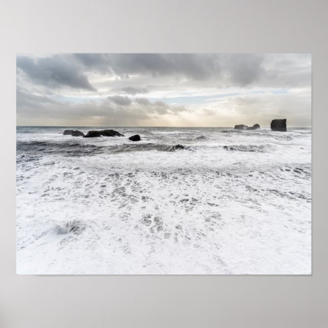 Affiches Paysage marin océanique écumeux pâle, Islande (Devant)