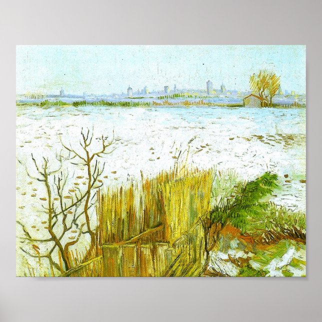 Affiches Paysage neigeux Arles Arrière - plan Van Gogh Art (Devant)