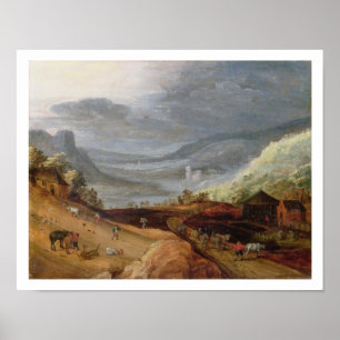 Affiches Paysage rural avec un cheval fermier Bridling, un