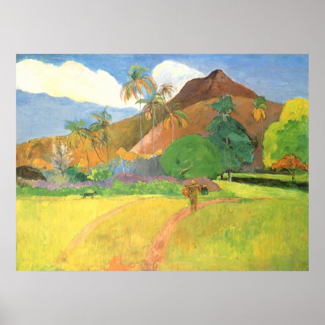 Affiches Paysage tahitien, Montagnes Tahiti, Paul Gauguin (Devant)