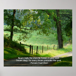 Affiches Paysage tranquille de chemin+Citation