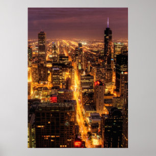 Affiches Paysage urbain de nuit de Chicago