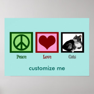 Affiches Peace Love Cats Cute Turquoise
