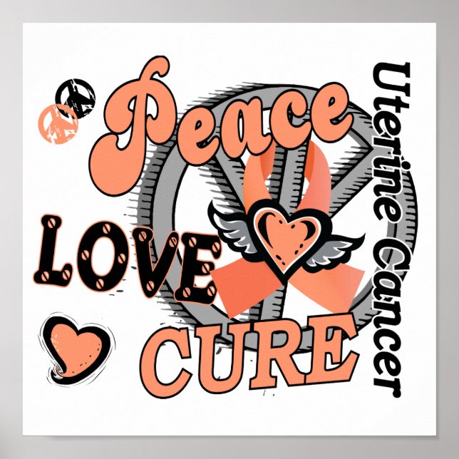 Affiches Peace Love Cure 2 Cancer utérin (Devant)