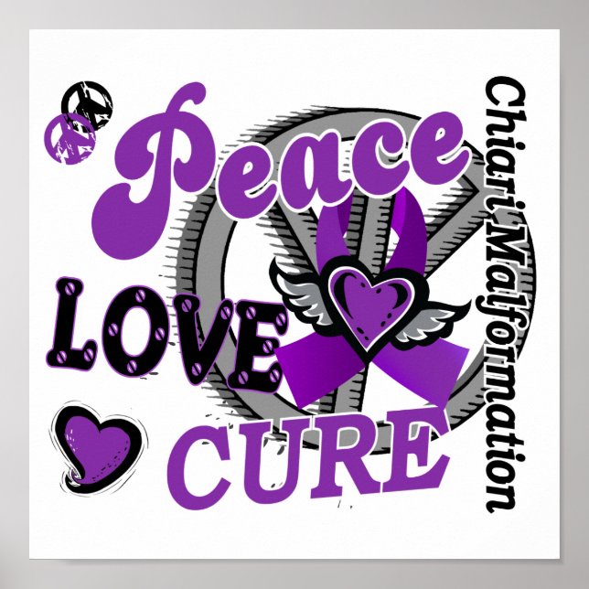 Affiches Peace Love Cure 2 Chiari Malformation (Devant)
