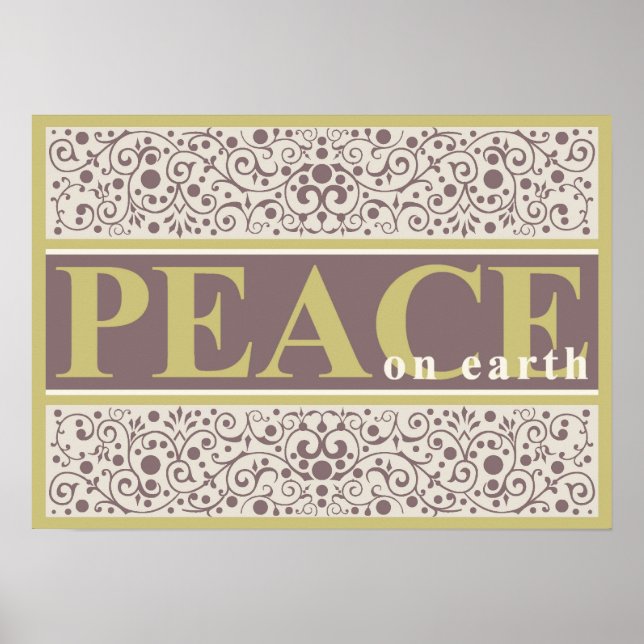Affiches Peace on Earth Ornate Gold Purple Crème Noël (Devant)