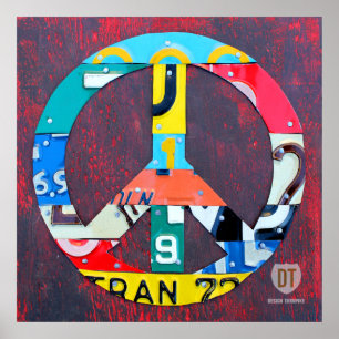 Affiches Peace Sign Recyclé License Plate Art