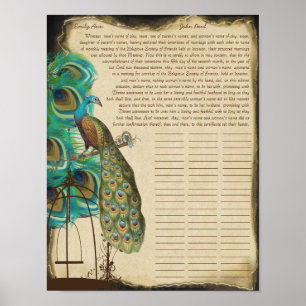 Affiches Peacock Bird Cage Print Quaker Certificat Mariage