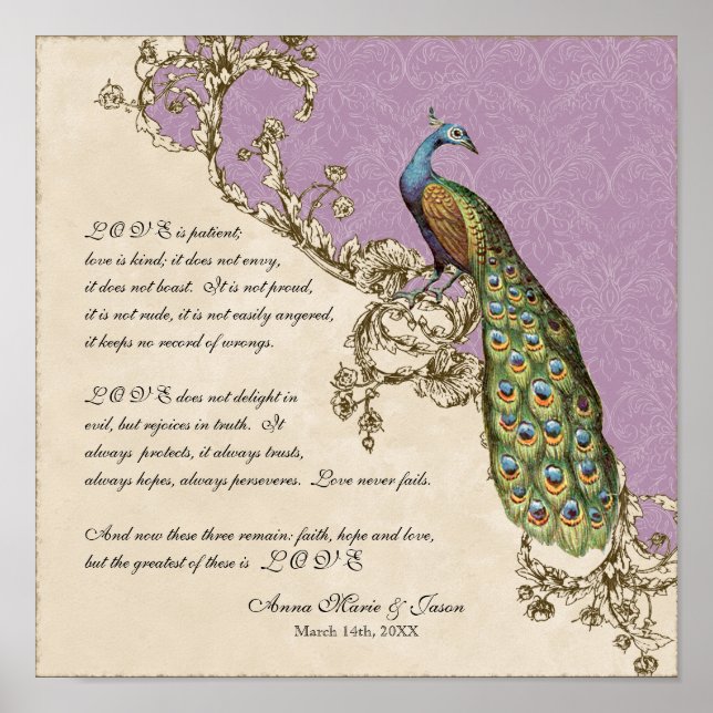 Affiches Peacock & Etchings vintages - Mariage Personnalisé (Devant)