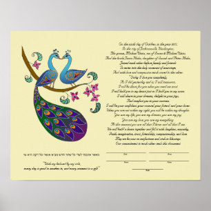 Affiches Peacock-Peahen dans Love ketubah, kantha