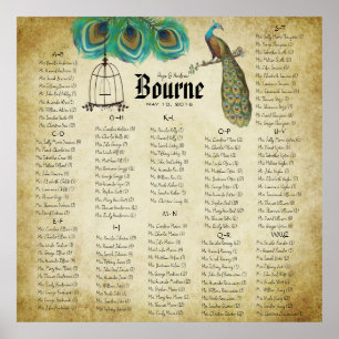 Affiches Peacock Rustic Seating Chart autour de 130 invités
