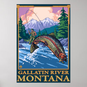 Affiches Pêche à la mouche - Rivière Gallatin, Montana