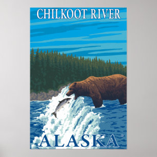 Affiches Pêche à l'ours dans la rivière - rivière Chilkoot,