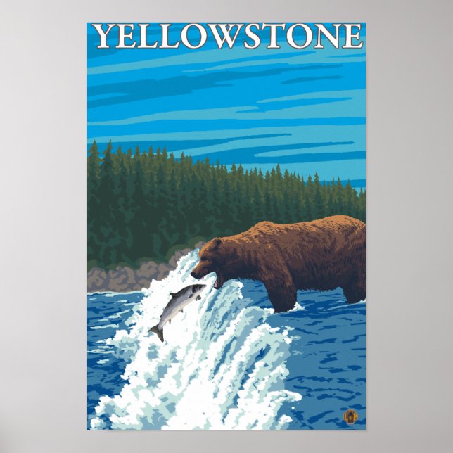 Affiches Pêche à l'ours dans la rivière - Yellowstone Natio (Devant)