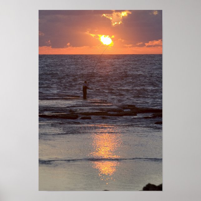 Affiches Pêcheur à Byblos au coucher du soleil, Liban (Devant)