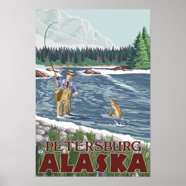 Affiches Pêcheur à la mouche - Petersburg, Alaska (Devant)
