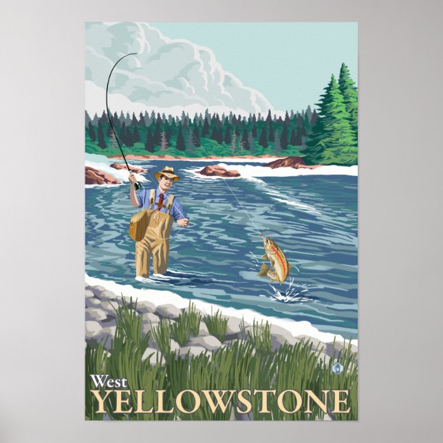 Affiches Pêcheur à la mouche - West Yellowstone, Montana (Devant)