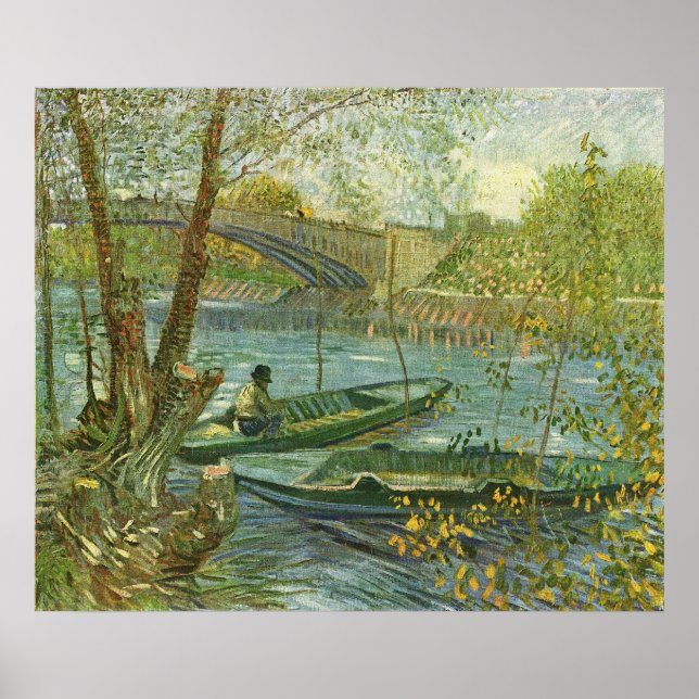 Affiches Pêcheur et bateau au Pont de Clichy par van Gogh (Devant)