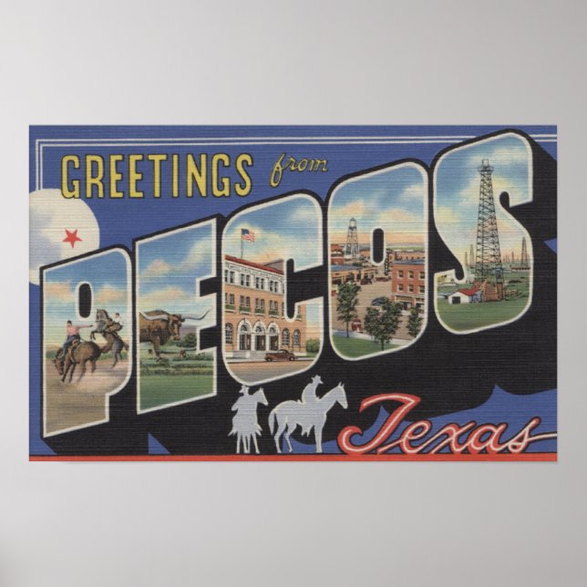 Affiches Pecos, TexasGrandes lettres ScènesPecos, TX (Devant)
