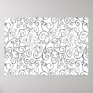 Affiches Peint à la main Motif de courbe noire sur blanc