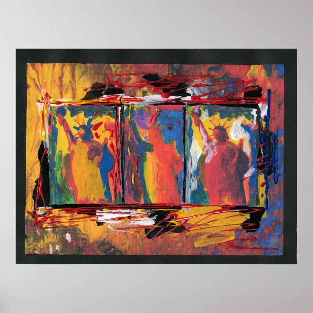 Affiches Peint rouge orange jaune bleu Libertés (Devant)