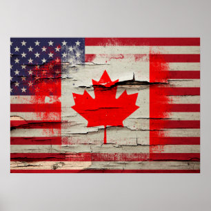 Affiches Peinture à craquelures   Canadian American Flag