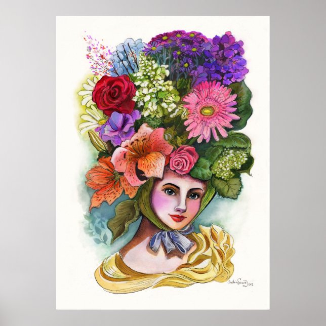 Affiches Peinture à l'aquarelle de la Dame de Fleur victori (Devant)