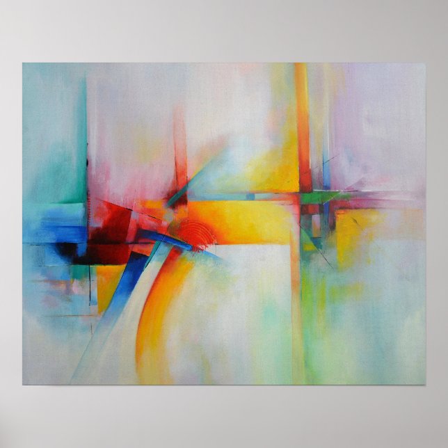 Affiches Peinture Abstraite Rouge Jaune Bleu Vert (Devant)