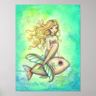 Affiches Peinture artistique de fantaisie de sirène mignonn