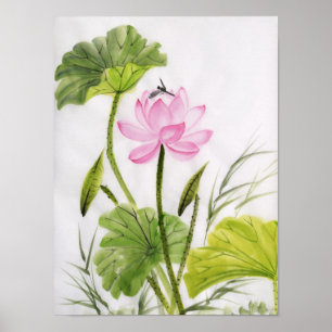 Affiches Peinture d'aquarelle de fleur de Lotus