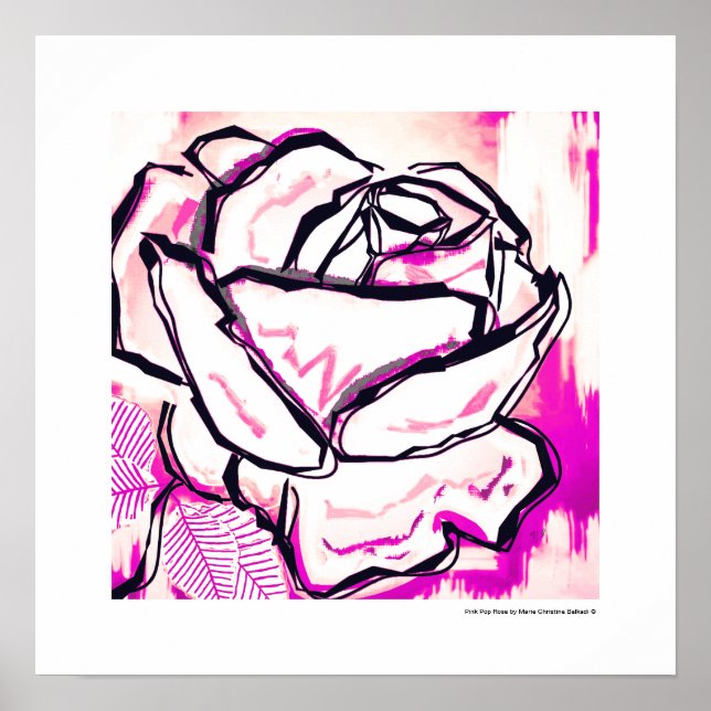 Affiches Peinture d'aquarelle moderne Rose Pop Art rose (Devant)