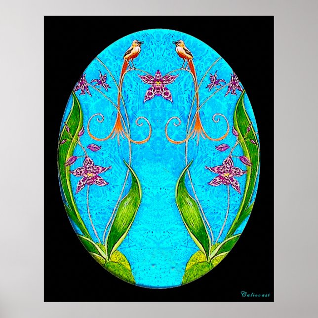 Affiches Peinture d'aquarelle pour les oiseaux hawaïens (Devant)