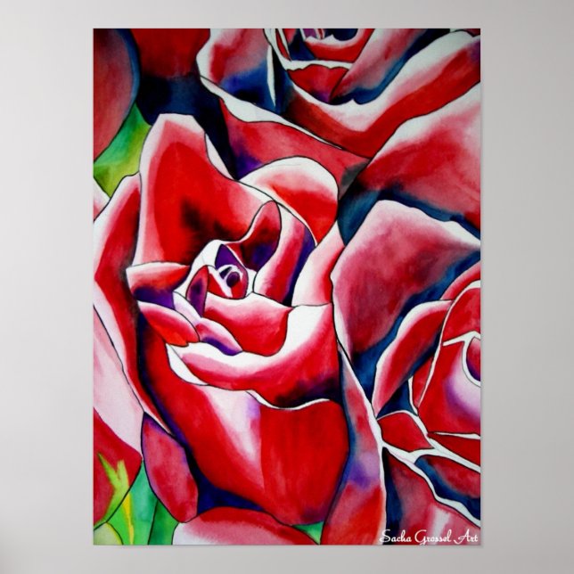 Affiches Peinture d'aquarelle rose Roses (Devant)