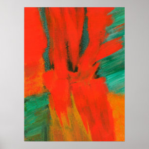 Affiches Peinture d'art Abstrait Rouge Orange Vert Or
