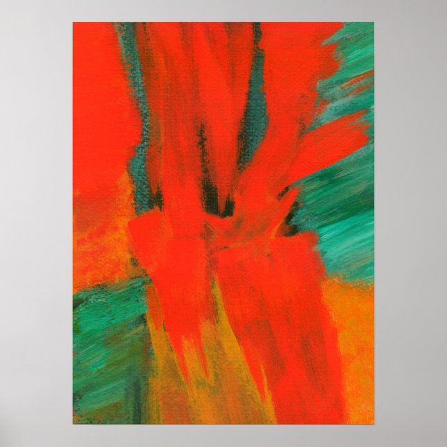 Affiches Peinture d'art Abstrait Rouge Orange Vert Or (Devant)