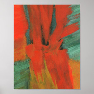 Affiches Peinture d'art Abstrait Rouge Orange Vert Or