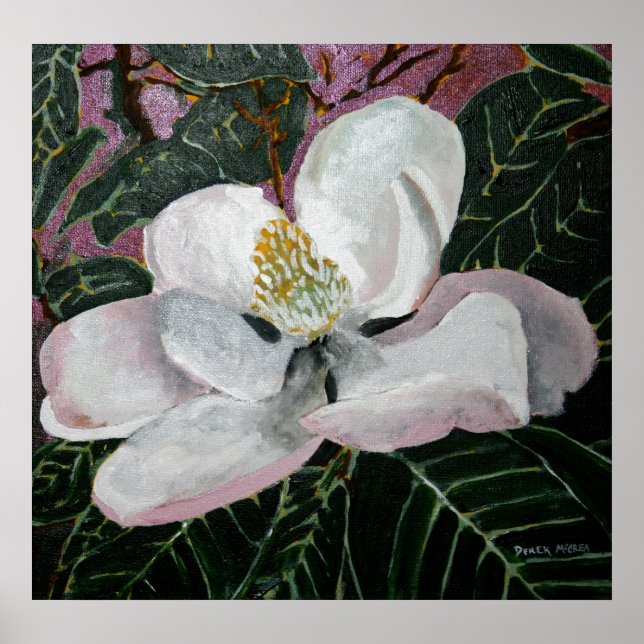 Affiches peinture de fleur magnolia peinture murale acryliq (Devant)