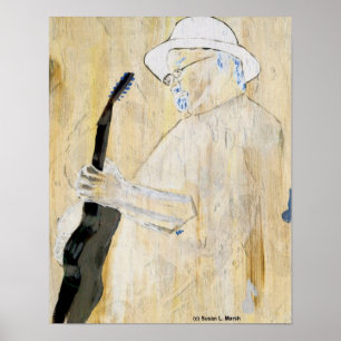 Affiches Peinture de guitariste de bleus dans l'orange et