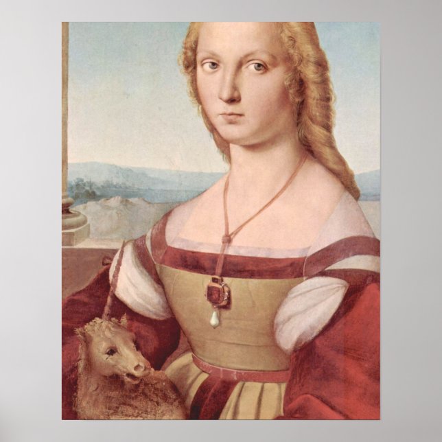 Affiches Peinture de la Renaissance Licorne et Dame Raphaël (Devant)