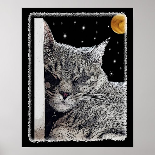 Affiches Peinture de sieste de chat pour les amateurs de ch (Devant)