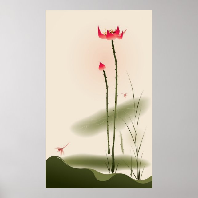 Affiches Peinture de style oriental, grand Lotus (Devant)