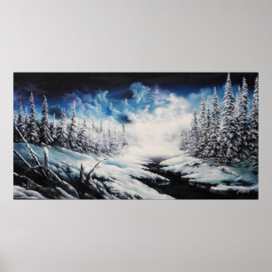 Affiches Peinture de toile de scène de neige de lune