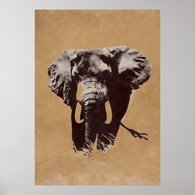 Affiches Peinture d'encre Eléphant Pop Art Brown (Devant)