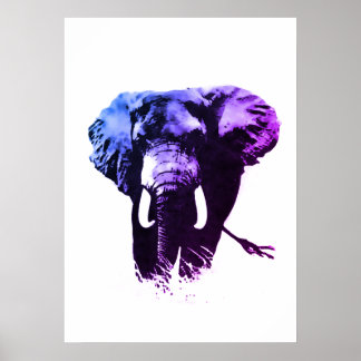 Affiches Peinture d'encre éléphante Blue Pop Art