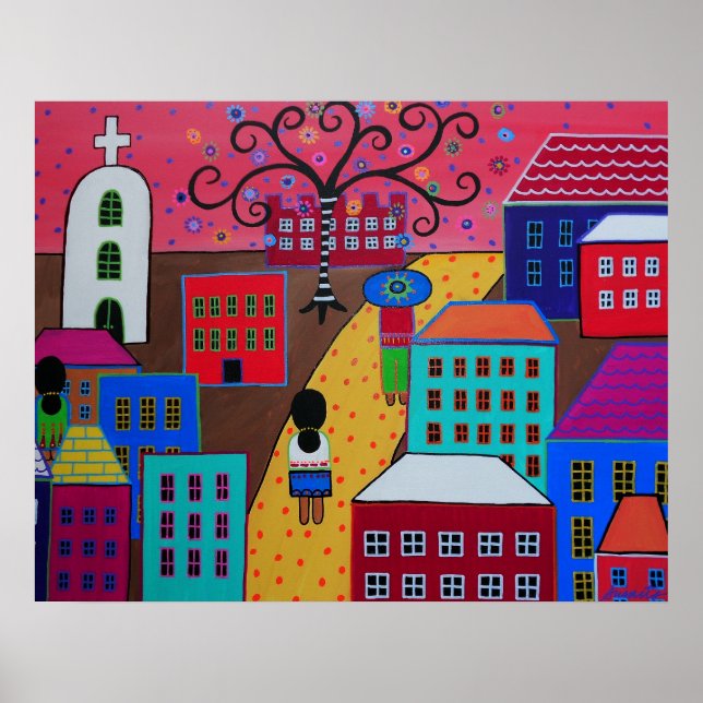 AFFICHES PEINTURE DES PRISARTS DE LA VILLE MEXICAINE PUEBLO (Devant)