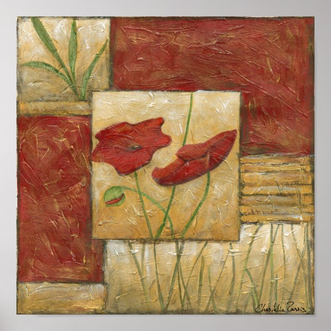 Affiches Peinture florale avec traits de pinceau visibles (Devant)