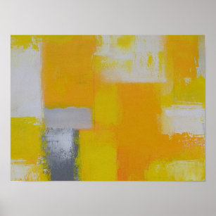 Affiches peinture gris jaune blanc abstrait