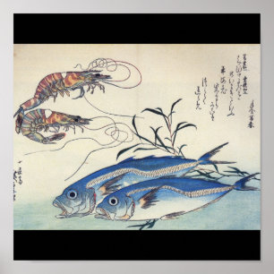 Affiches Peinture japonaise de vie marine circa 1800's