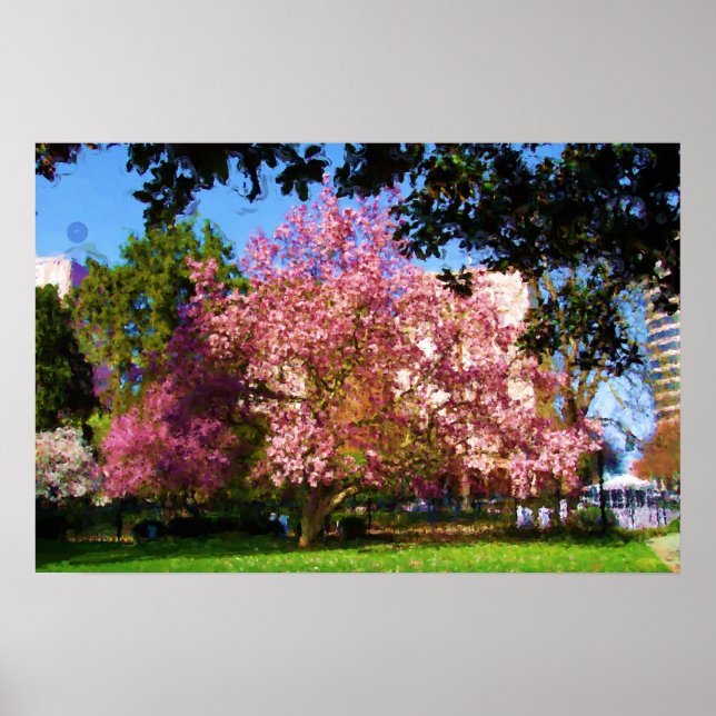 Affiches Peinture numérique d'art de l'arbre Magnolia (Devant)