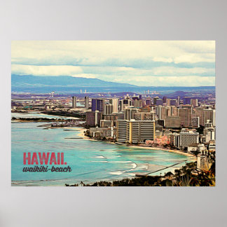 Affiches Peinture rétro Hawaii Waikiki Beach